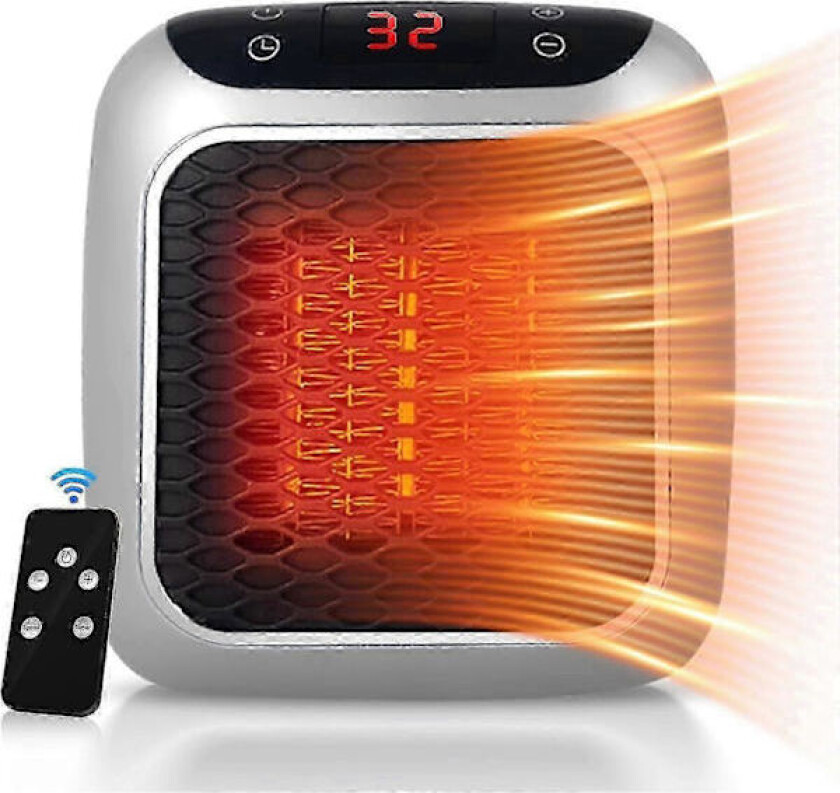 Bærbar varmeovn, 800W keramisk plugg-inn varmeovn, elektrisk vifteovn med fjernkontroll, 12 timers timer, LED-display, 2 varmeinnstillinger