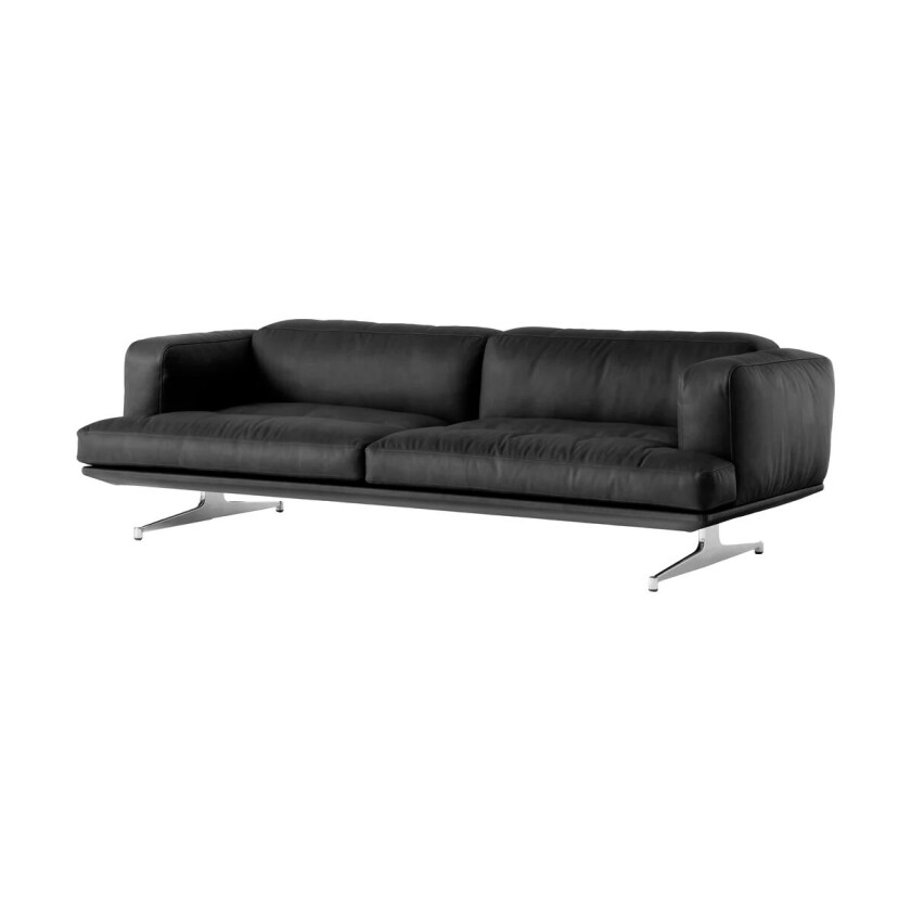 &Tradition Inland AV23 3-seters sofa Noble sort skinn-polished aluminium