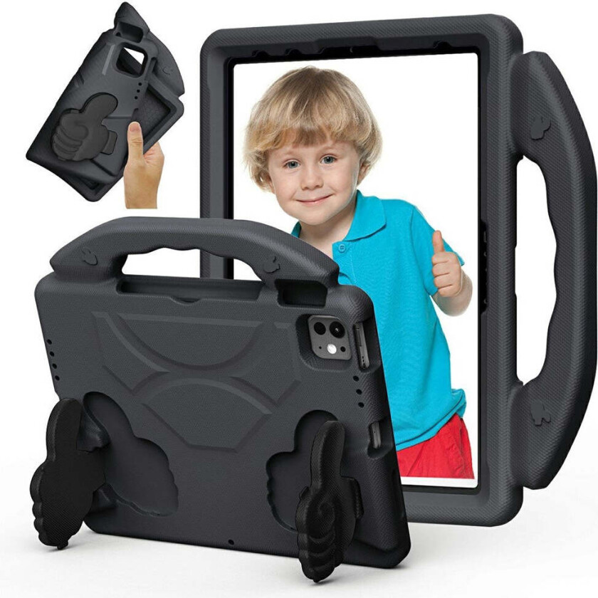 iPad Pro 11" (2024 - 2018) / Air (2022 / 2020) Barn Deksel m. Thumb Kickstand - Svart