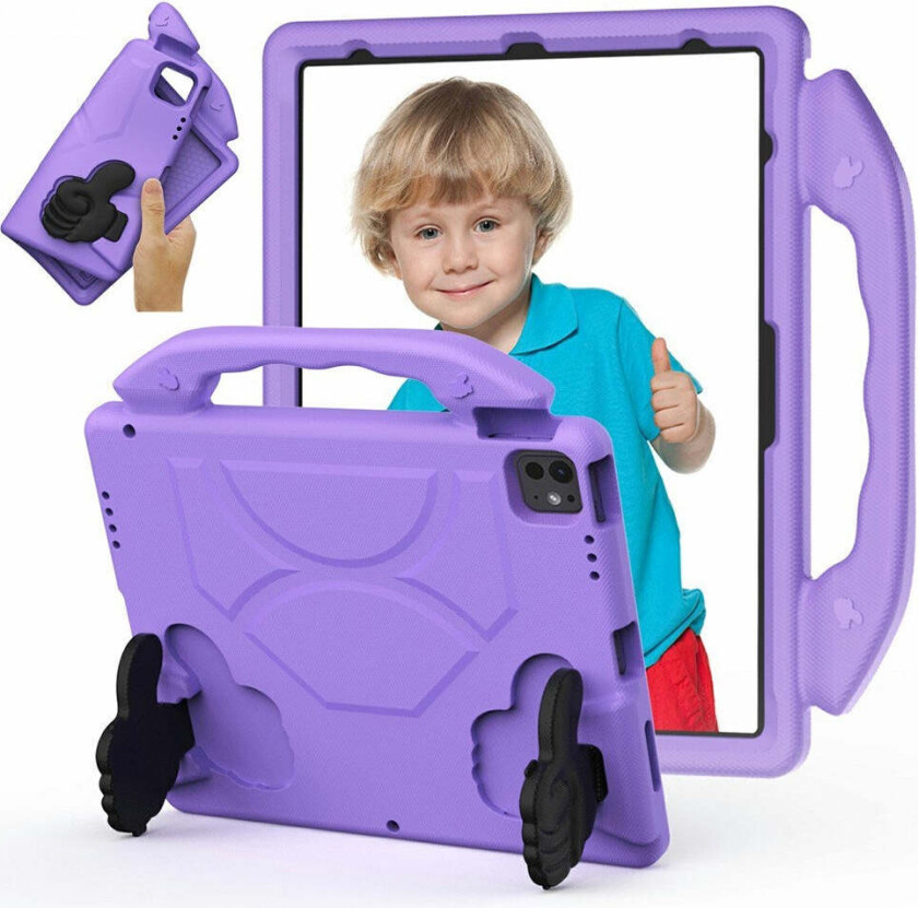 iPad Pro 12.9" (2022 / 2021 / 2020 / 2018) / Air 13" (2025 / 2024) / Pro 13" (2024) Barn Deksel m. Thumb Kickstand - Lilla