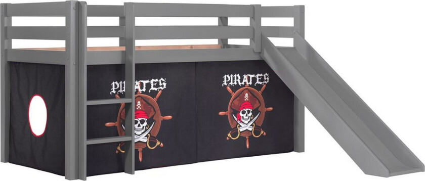 Høyseng med gardin og sklie Pino Grå, Pirat - Grå, Pirat