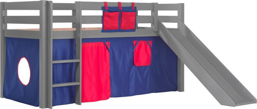 Høyseng med gardin og sklie Pino Grå, Domino - Grå, Domino