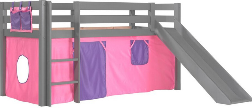 Høyseng med gardin og sklie Pino Grå, Bella - Grå, Bella