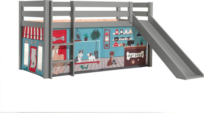 Høyseng med gardin og sklie Pino Grå, Dyrebutikk - Grå, Dyrebutikk