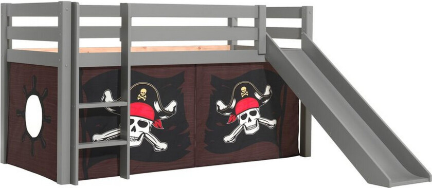 Høyseng med gardin og sklie Pino Grå, Karibiske Pirater - Grå, Karibiske Pirater