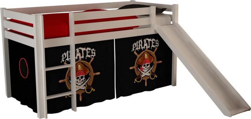 Høyseng med gardin og sklie Pino Hvit, Pirat - Hvit, Pirat