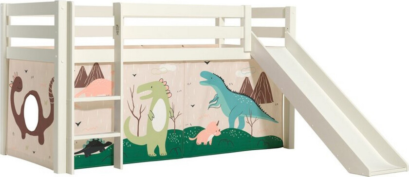 Høyseng med gardin og sklie Pino Hvit, Dino - Hvit, Dino