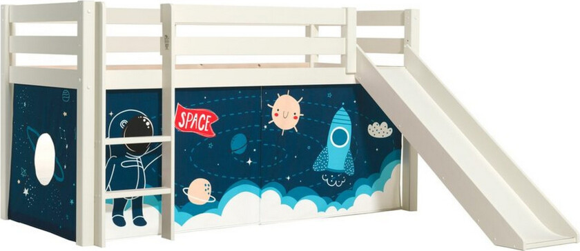 Høyseng med gardin og sklie Pino Hvit, Romferge - Hvit, Romferge