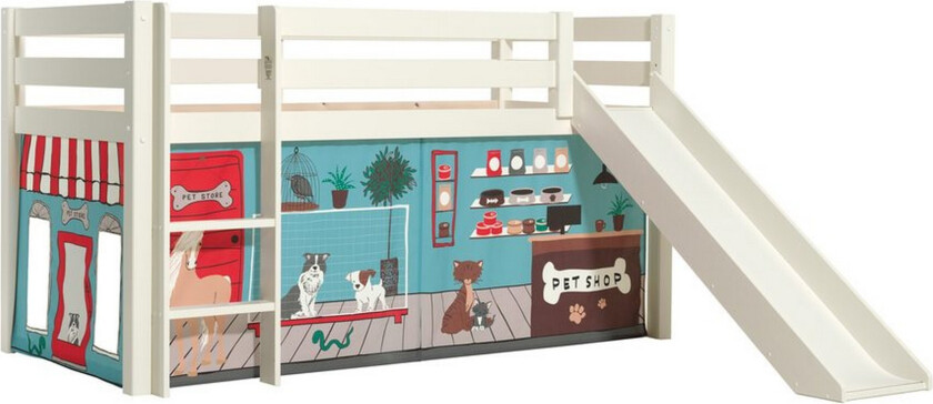 Høyseng med gardin og sklie Pino Hvit, Dyrebutikk - Hvit, Dyrebutikk