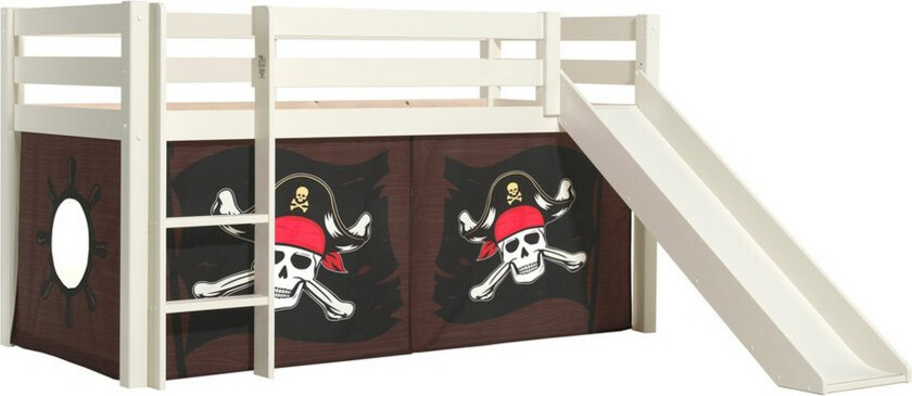 Høyseng med gardin og sklie Pino Hvit, Karibiske Pirater - Hvit, Karibiske Pirater