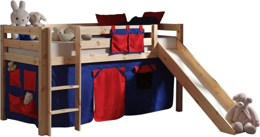 Høyseng med gardin og sklie Pino Naturlig, Domino - Naturlig, Domino