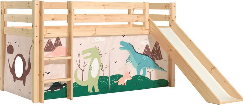Høyseng med gardin og sklie Pino Naturlig, Dino - Naturlig, Dino