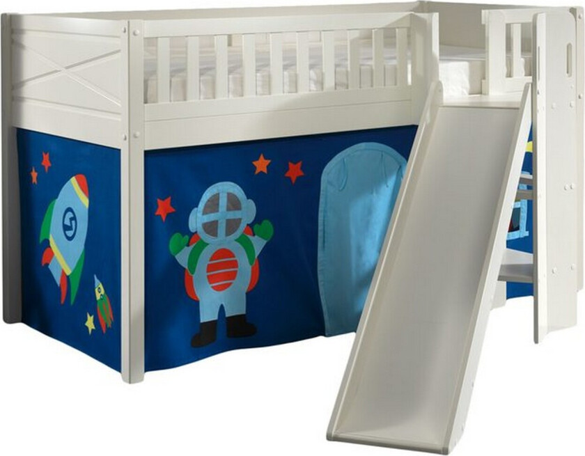 Halvhøy seng med sklie og matchende tekstilsett (lekgardin) Scott Astro - Astro