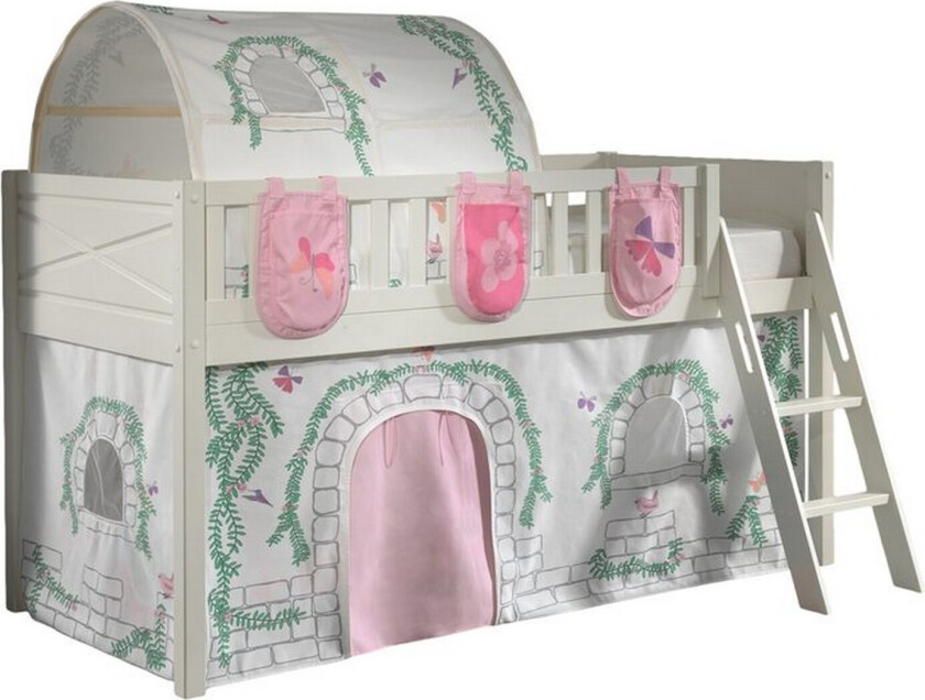 Halvhøy seng med stige og matchende tekstilsett (lekgardin, tunnel og oppbevaringslommer) Scott Birdy - Birdy