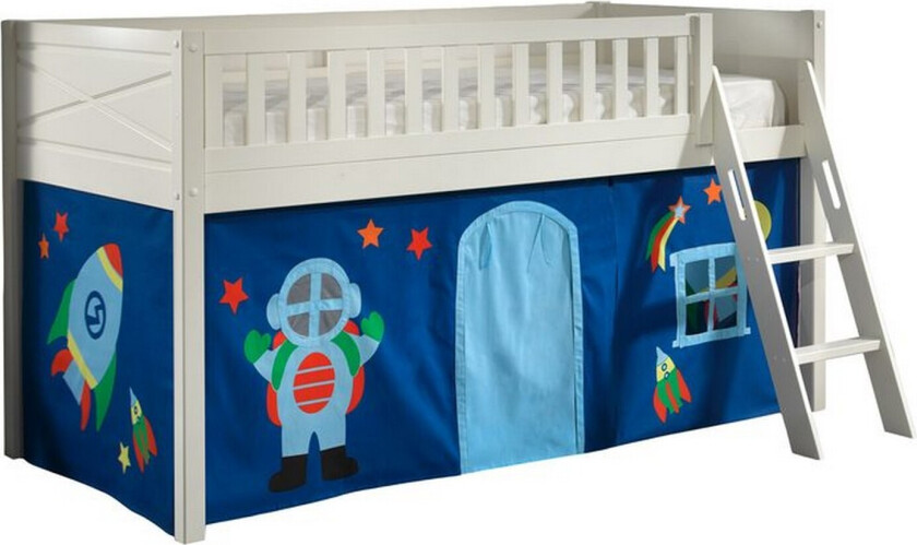 Halvhøy seng med stige og matchende tekstilsett (lekgardin) Scott Astro - Astro
