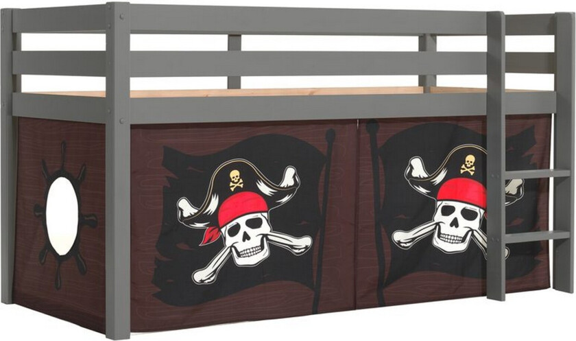 Høyseng med gardin Pino Grå, Karibiske Pirater - Grå, Karibiske Pirater