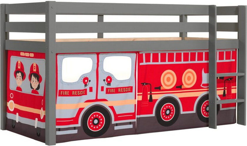 Høyseng med gardin Pino Grå, Brannbil - Grå, Brannbil