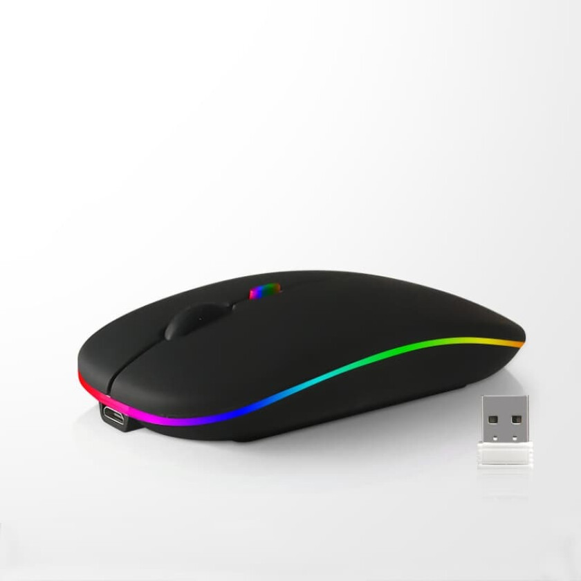 INF Trådløs mus - 2,4G + Bluetooth, dobbel modus, opplyst, svart