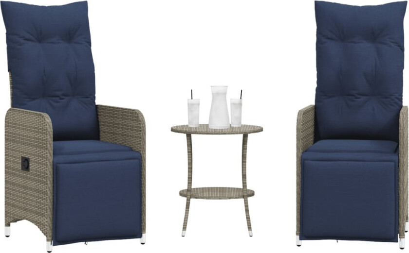 Hagestoler med hvilestoler 2 stk. med bord grå polyrotting