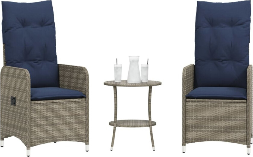 Hagestoler med hvilestoler 2 stk. med bord grå polyrotting