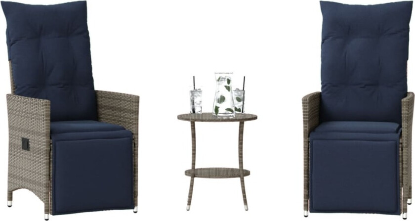 3-delt bistrosett med puter grå polyrotting