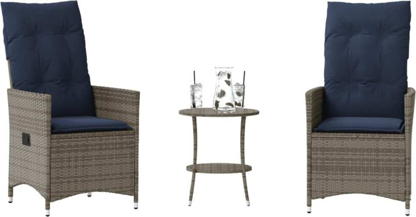 3-delt bistrosett med puter grå polyrotting