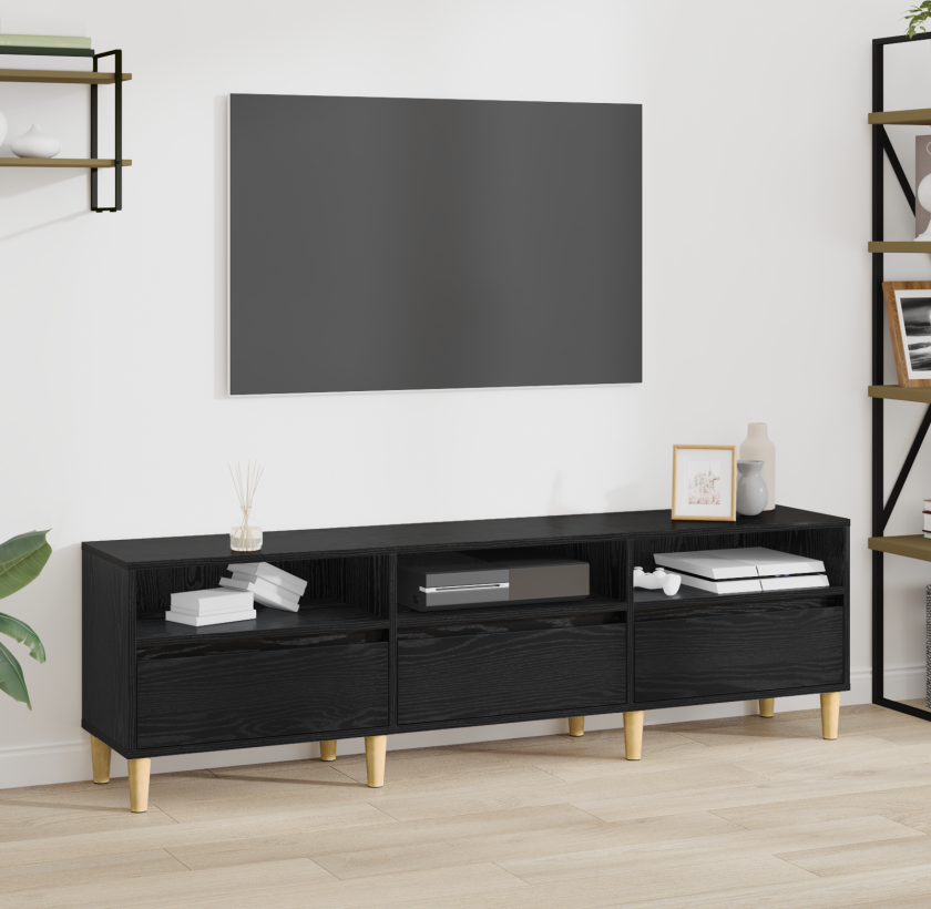 TV-skap med skuff med hylle med lagring Svart eik 150 x 30 x 45 cm Konstruert tre