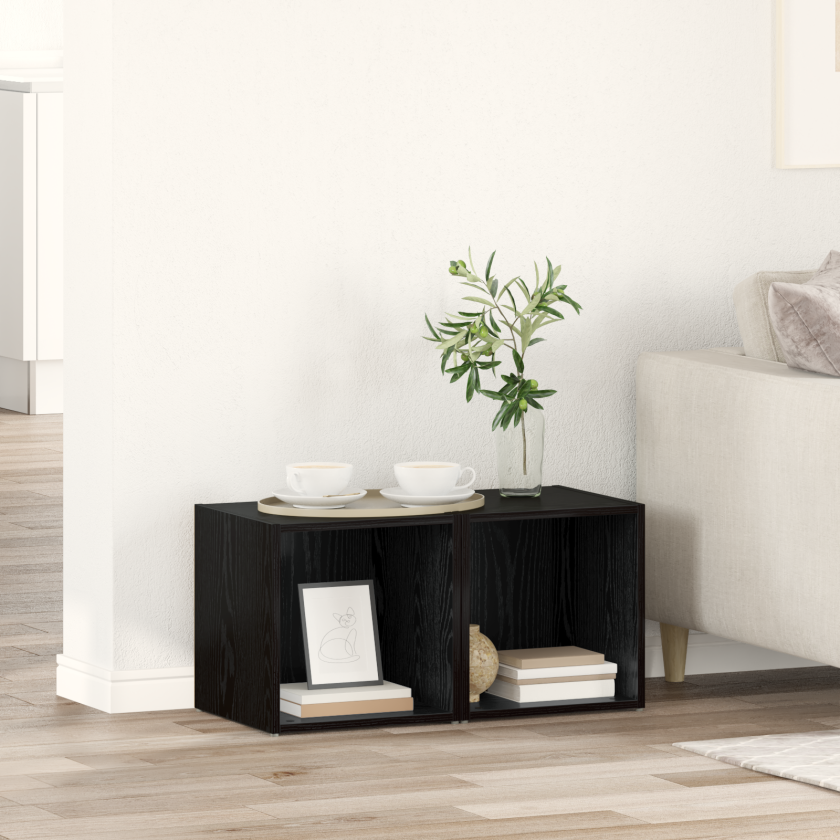 TV-skap med lagring 2 pcs Svart 37 x 35 x 37 cm Konstruert tre