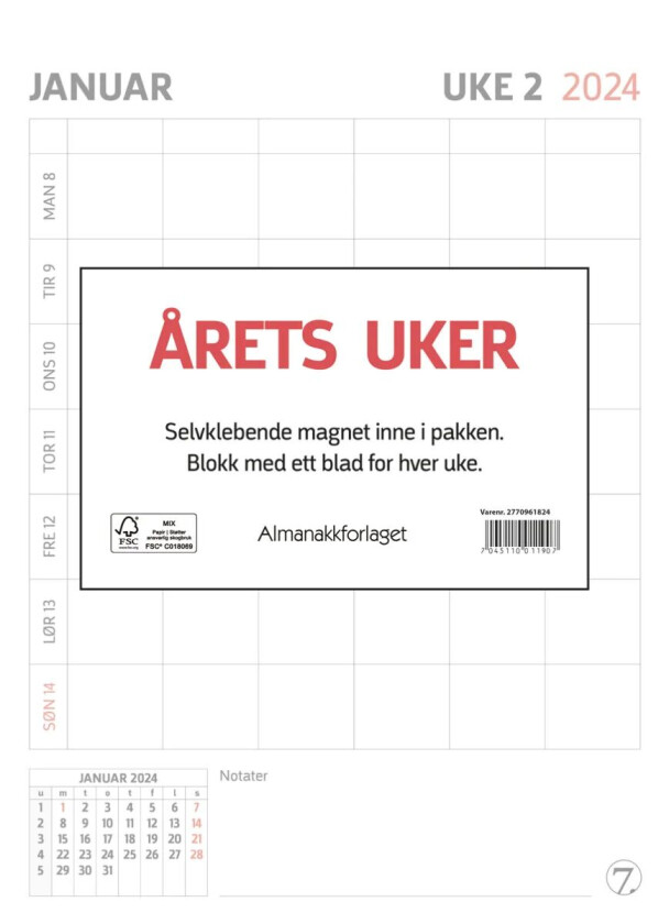 Kalender 2024 7.sans Årets uker