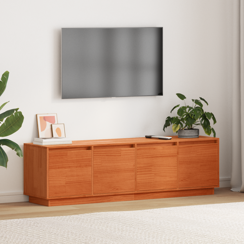 TV-skap med lagring med dør Brun 156 x 37 x 45 cm Massiv furu tre