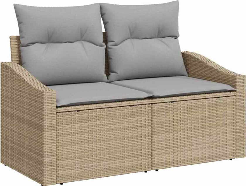 2-seter hagesofa med puter i beige polyratt