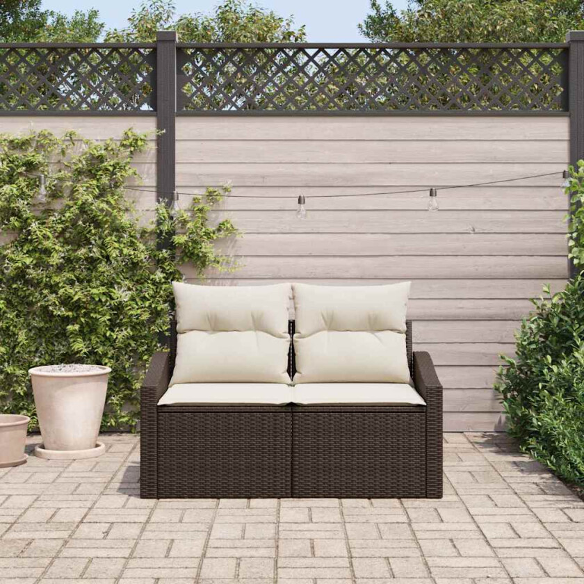 2-seters hagesofa med puter, brun poly rattan