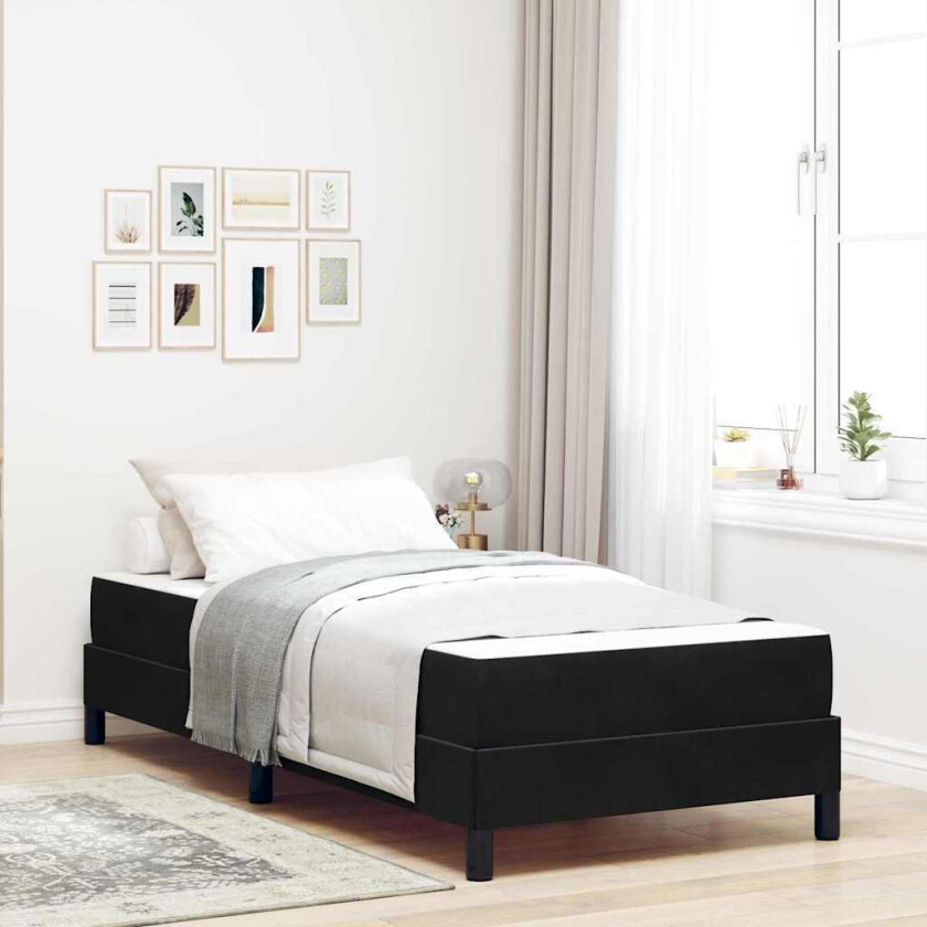 Kontinentalseng med madrass Svart 90 x 190 cm Fløyel
