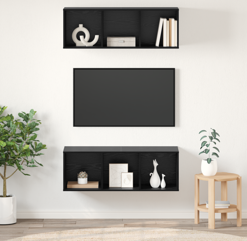 Vegghengte TV-skap med hylle 2 pcs Svart eik 37 x 37 x 107.5 cm