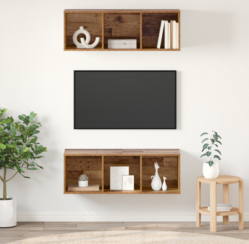 Vegghengte TV-skap 2 pcs Gammelt tre 37 x 37 x 107.5 cm