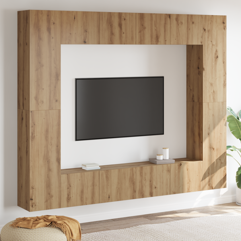 TV-benksett med lagring med dør 8 pcs Brun 221 x 30 x 180 cm Treverk