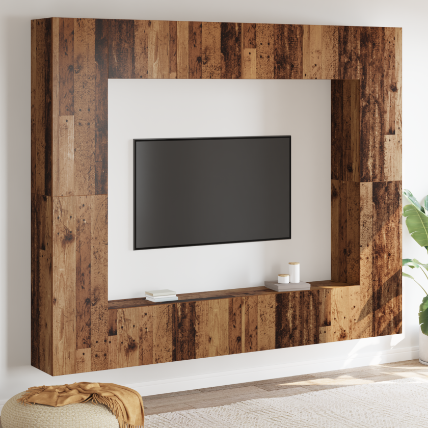 TV-benksett 8 pcs Brun 221 x 30 x 180 cm Massivt gjenvunnet tre