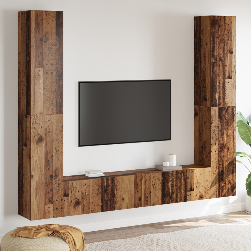 TV-benksett 6 pcs Brun 221 x 30 x 180 cm Konstruert tre