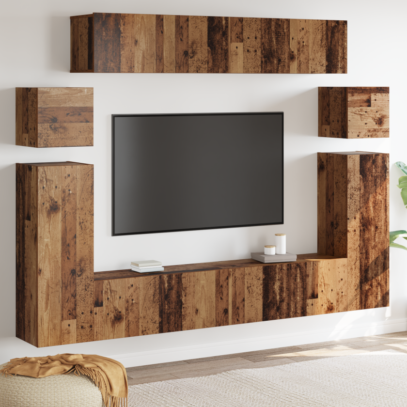 TV-benksett med lagring med dør 8 pcs Brun 30.5 x 30 x 90 cm Solid eik