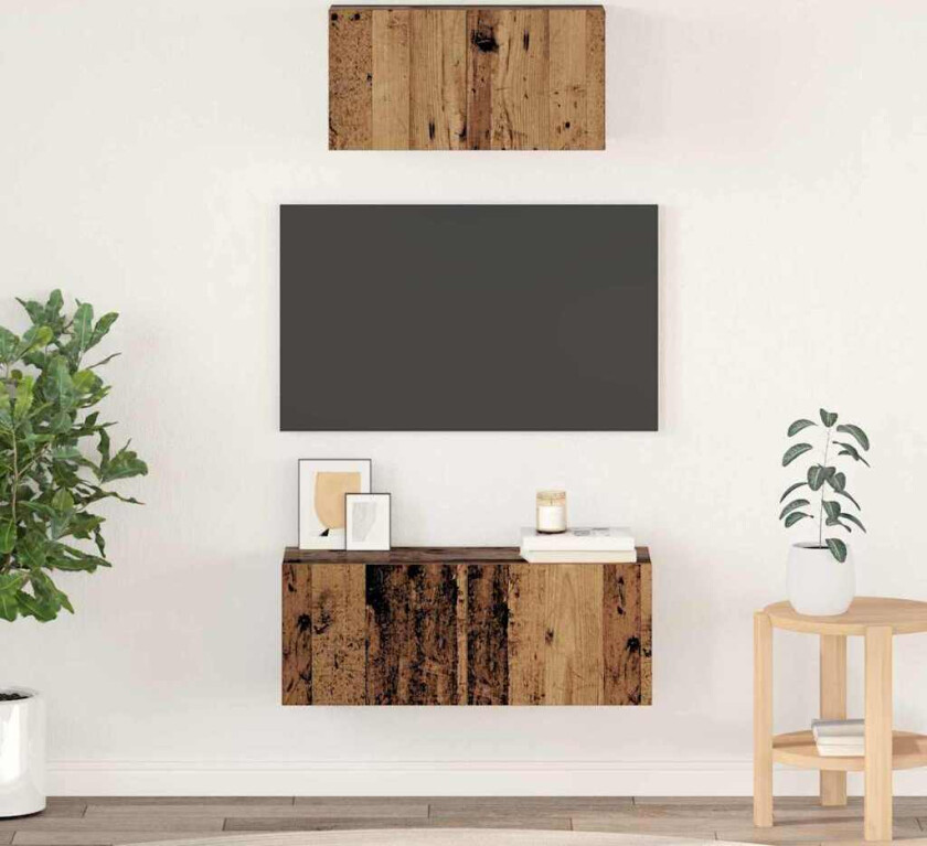 TV-benk sett 2 pcs Gammelt tre 80 x 30 x 30 cm Konstruert tre