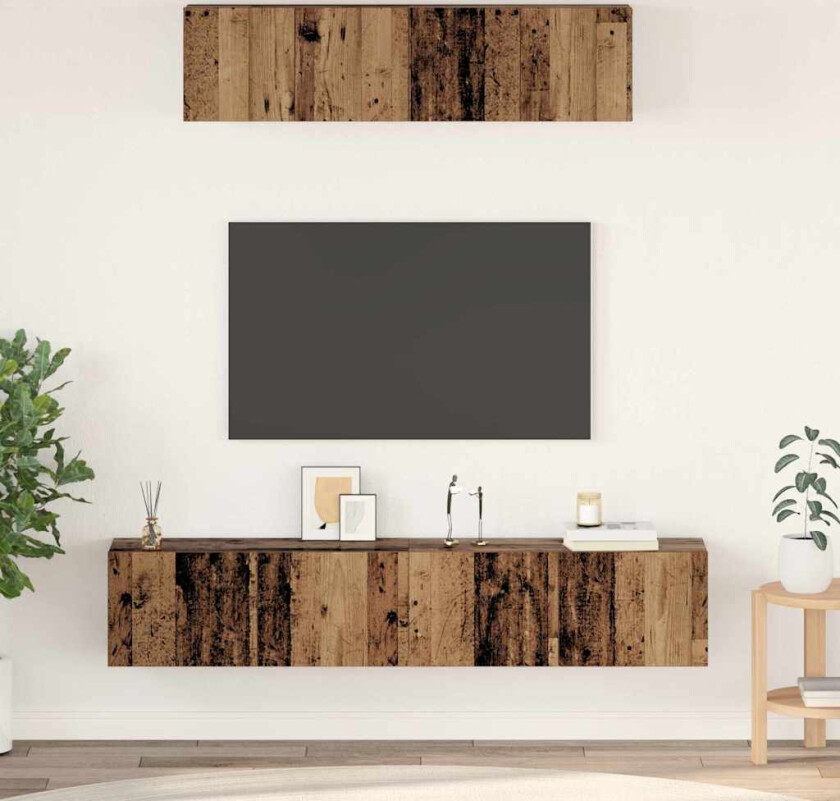 TV-benk sett 4 pcs Gammelt tre Medium Konstruert tre