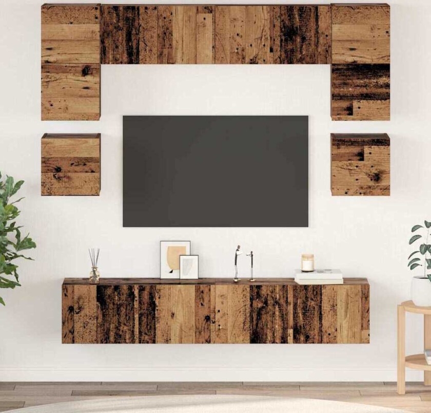 TV-benksett 8 pcs Gammelt tre 80 x 30 x 30 cm Konstruert tre