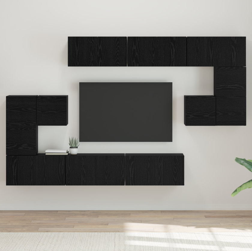 TV-benksett 10 pcs Svart eik 180 x 30 x 90.5 cm Konstruert tre