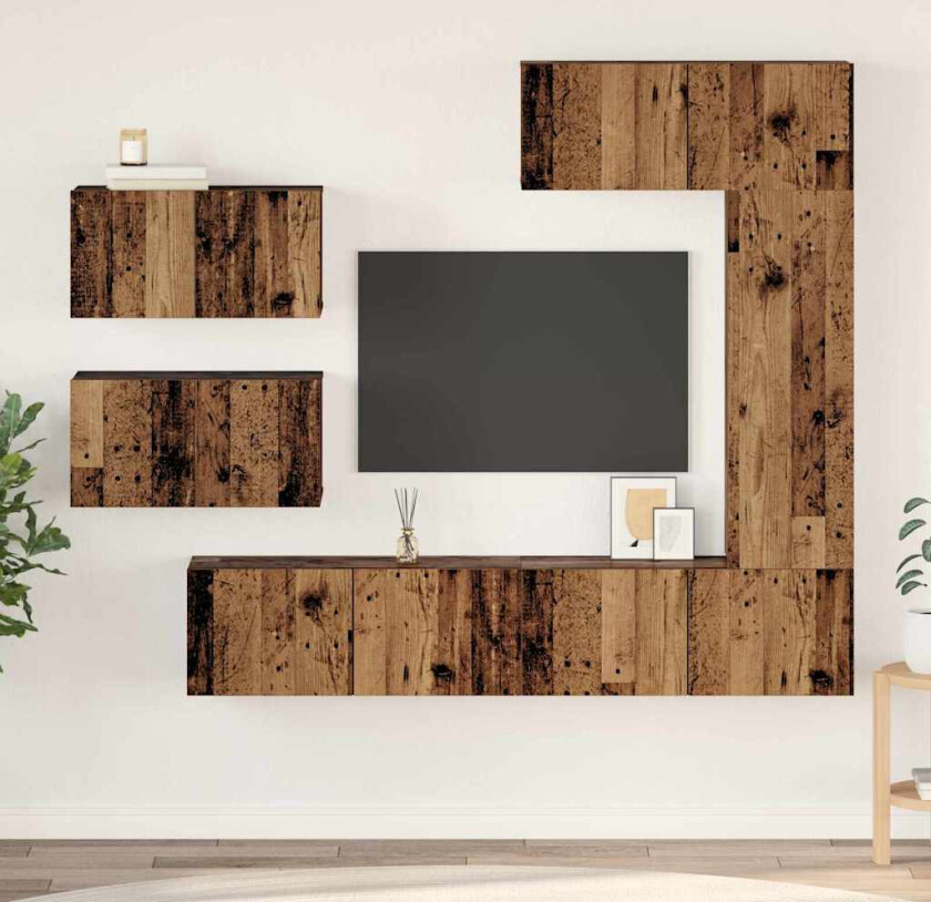 TV-benksett 6 pcs Gammelt tre 30.5 x 30 x 90 cm Konstruert tre