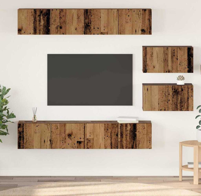 TV-benk sett med hylle 6 pcs Gammelt tre Medium Konstruert tre