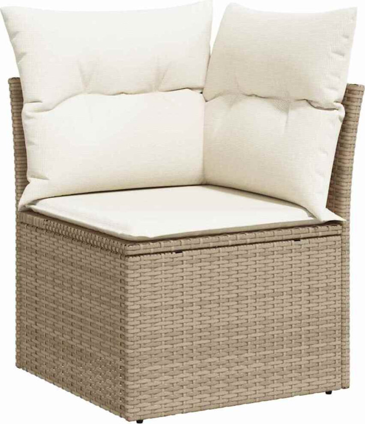 12-delt hagesofa sett med puter, beige poly rattan, akasie