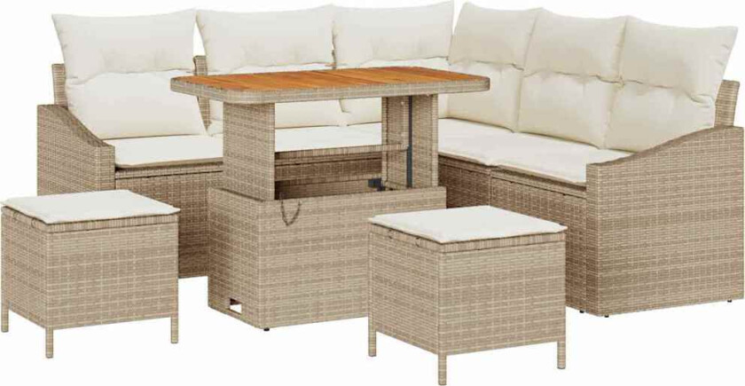 8 Delt Hagemøbelsett med puter Beige Poly Rattan Akacia