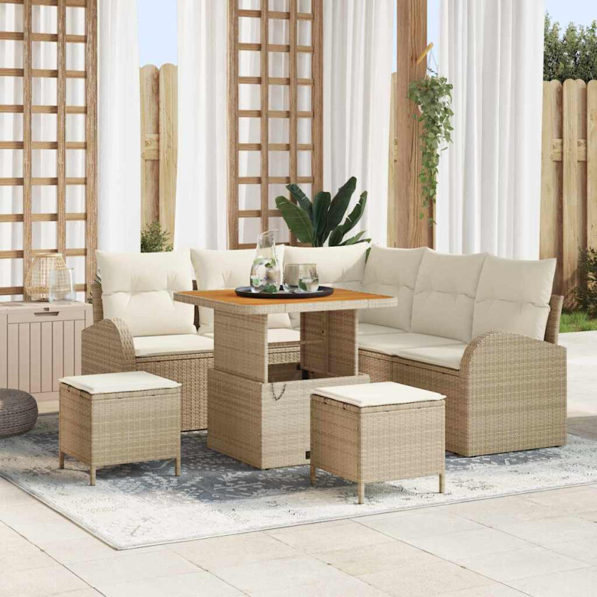 8-delers Hagesofa Sett med Puter Beige Poly Rattan Akasie