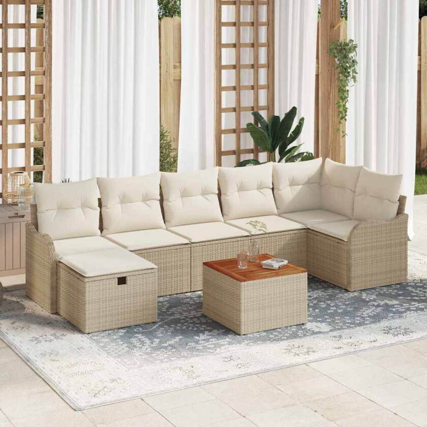 8-delt hagesofa-sett med puter i beige poly rattan