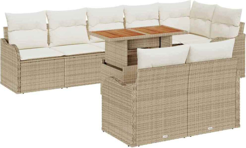 9-delt hagesofa-sett med puter i beige polyrattan